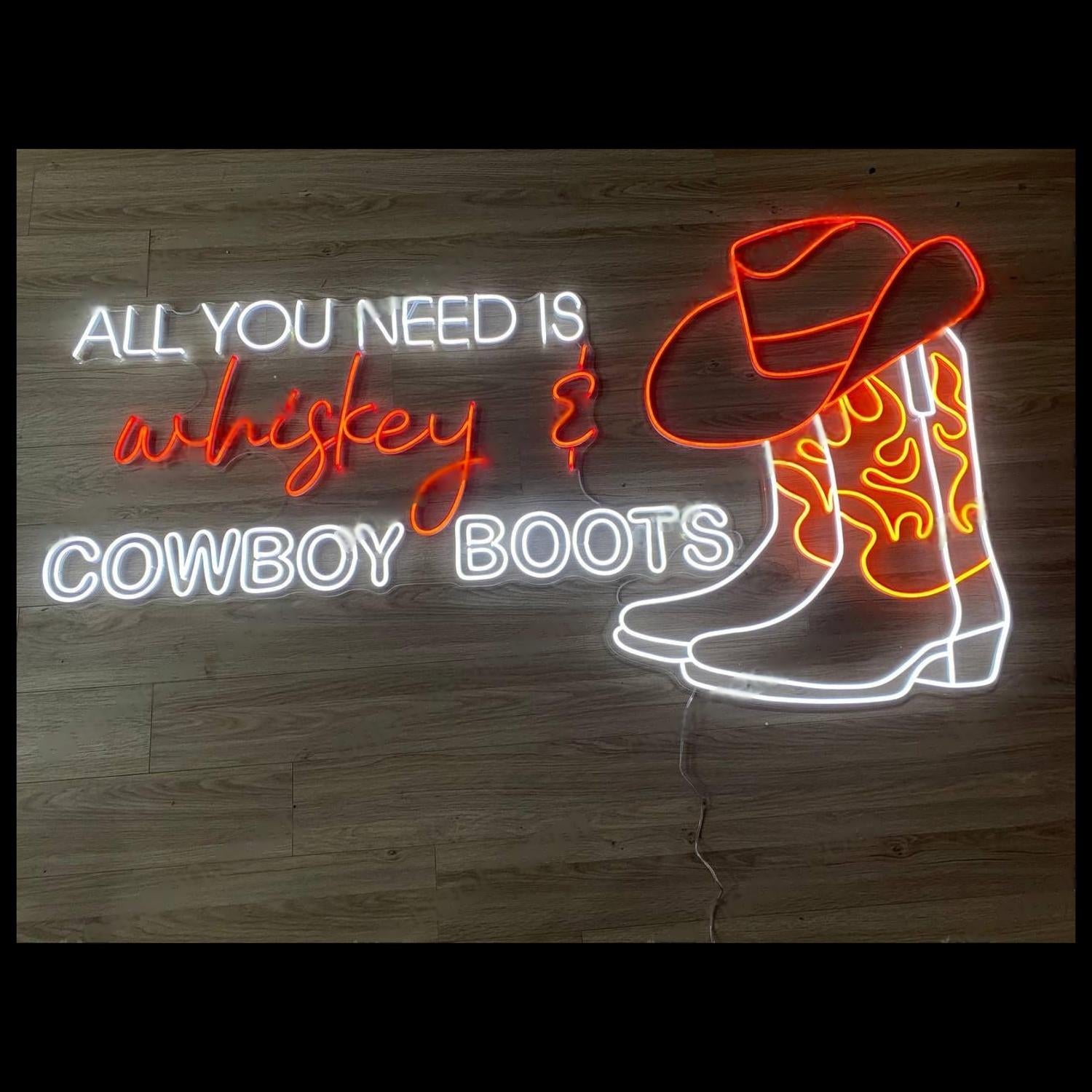Western Whiskey Cowboy Boots Multicolor Retro Led Neon Sign For Bar Wall Decor | Shineneon