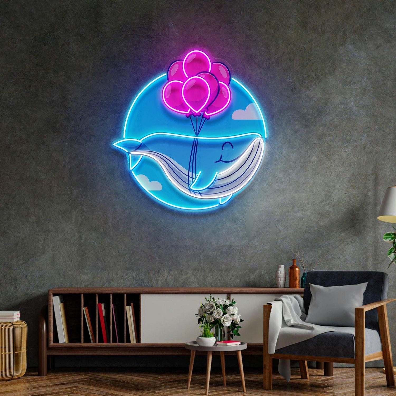 Whale Balloon Blue Pink Uv Printed Led Neon Sign For Home Decor | Shineneon