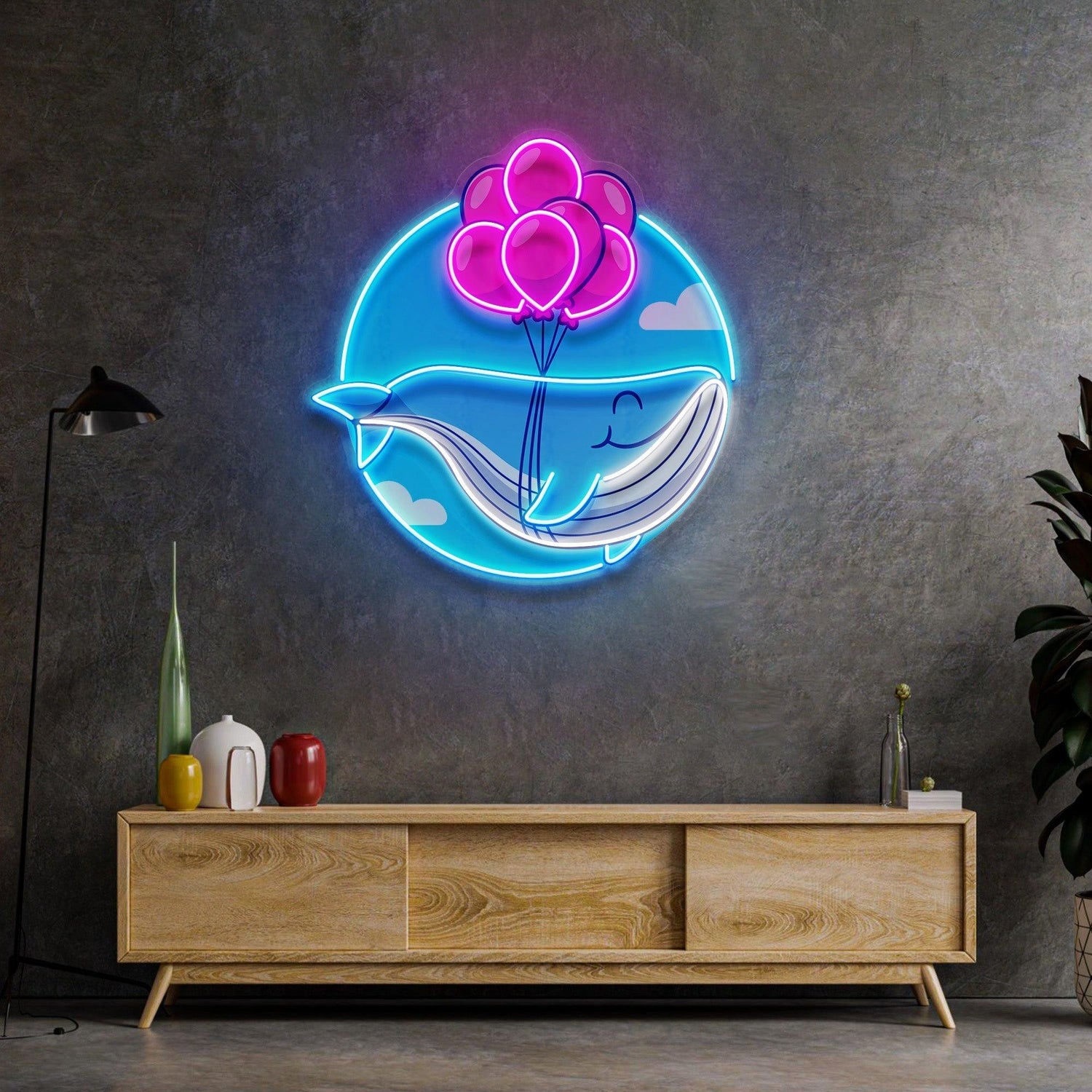 Whale Balloon Blue Pink Uv Printed Led Neon Sign For Home Decor | Shineneon