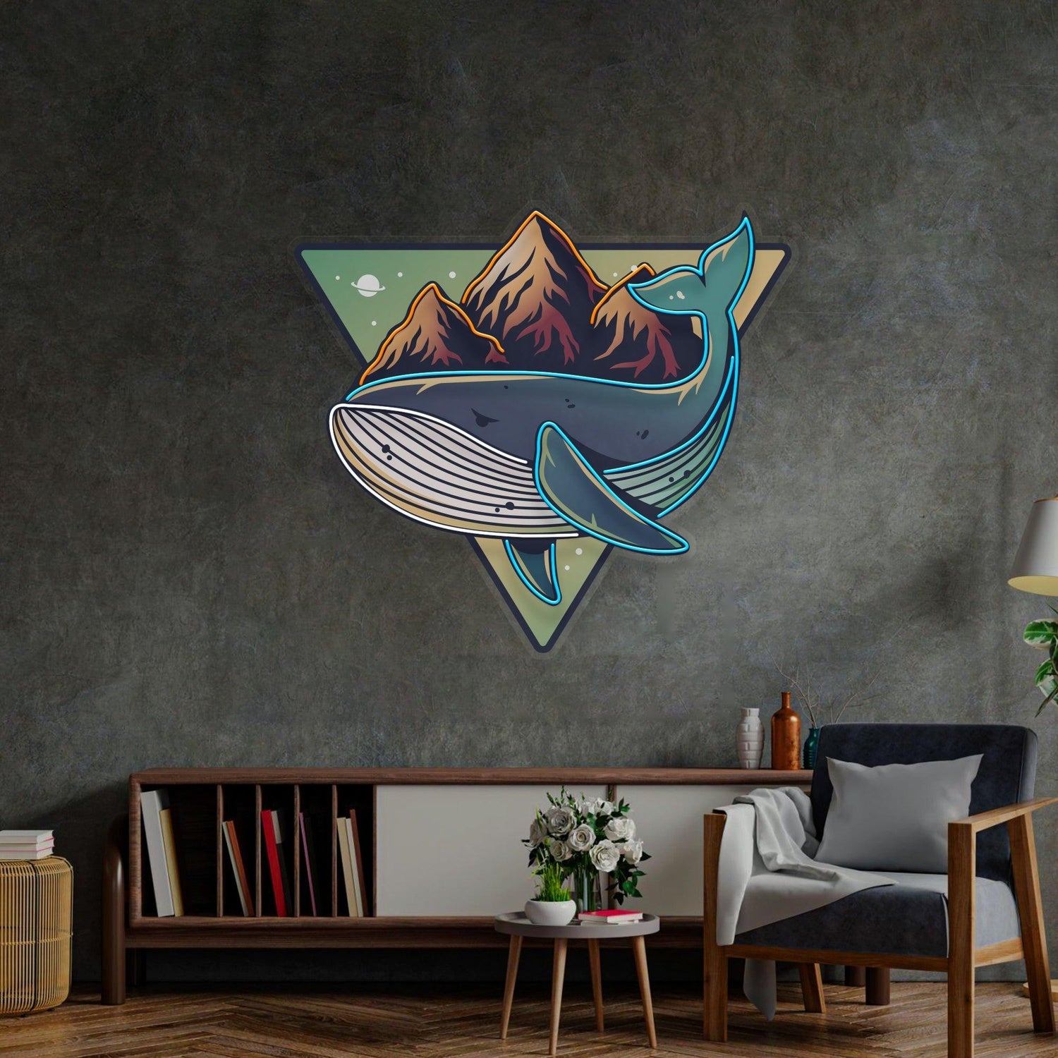 Whale On Mountain Top Multicolor Uv Printed Led Neon Sign For Indoor Art Decor | Shineneon