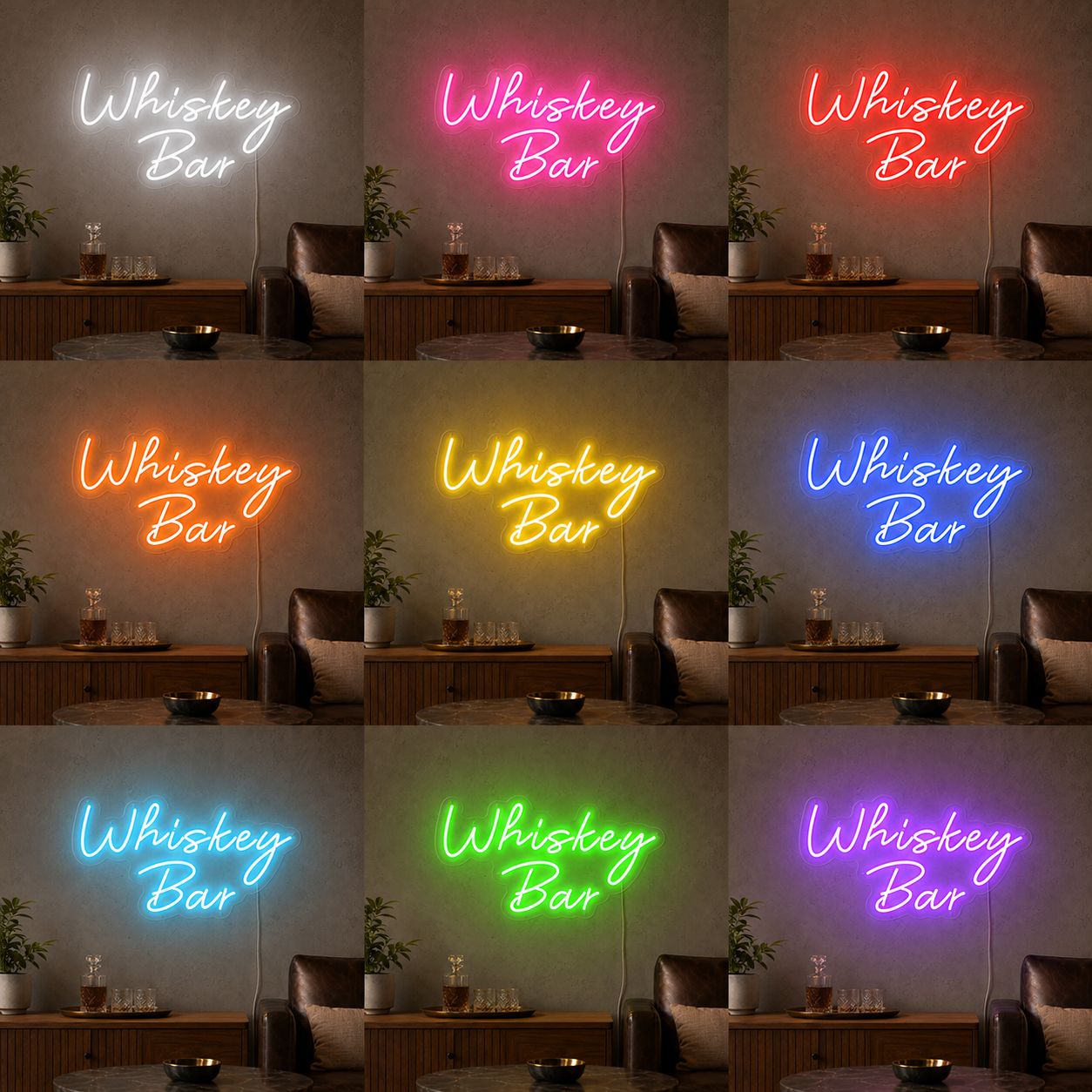 Whiskey Bar LED Neon Sign For Home Wall Art color grid