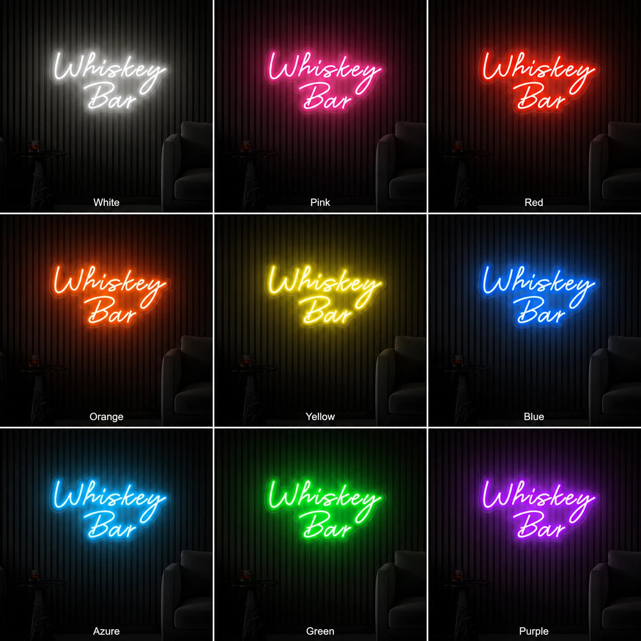 Whiskey Bar Neon Sign Wall Art LED Neon Sign color grid