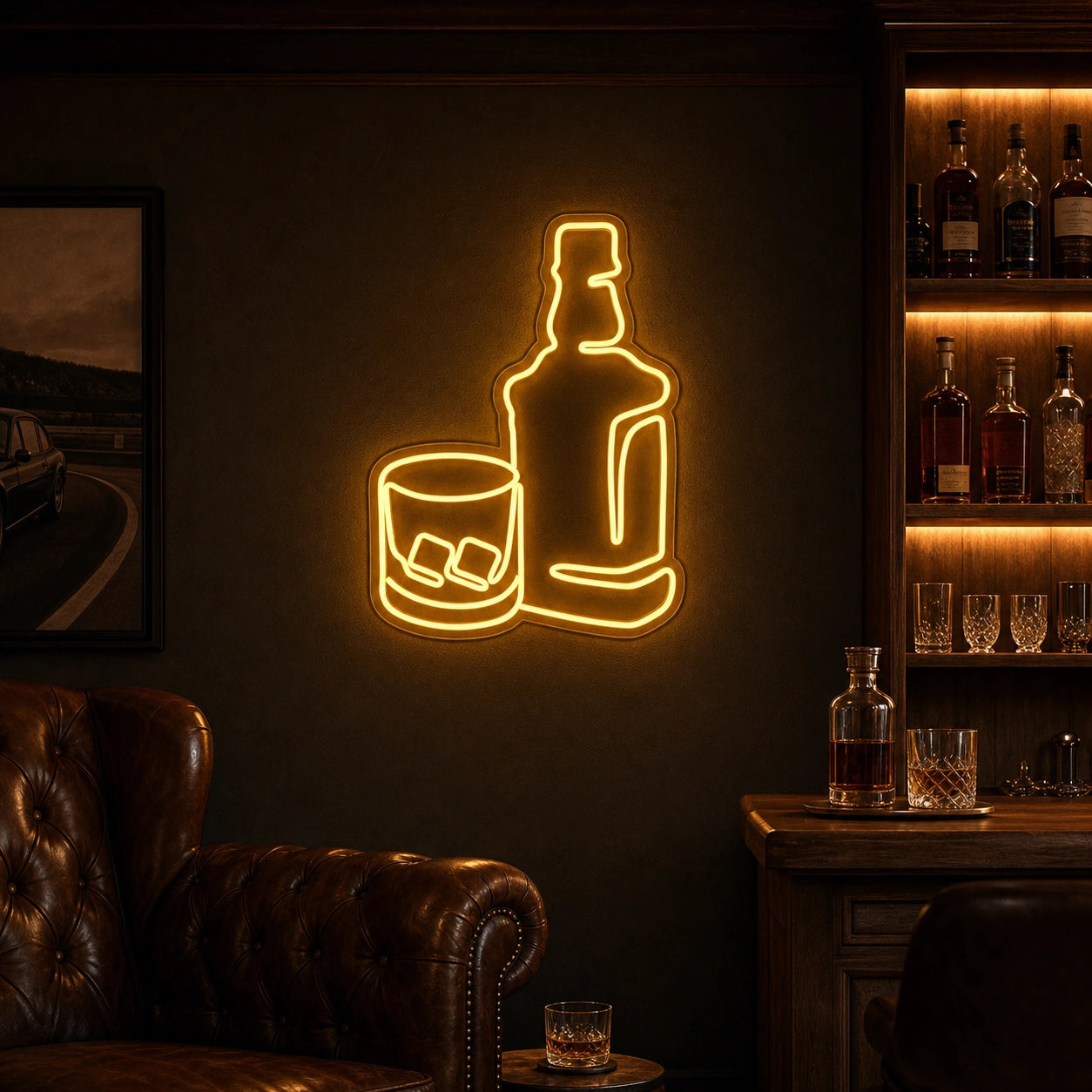 Whiskey Bottle And Glass Home LED Neon Sign real lifestyle scene
