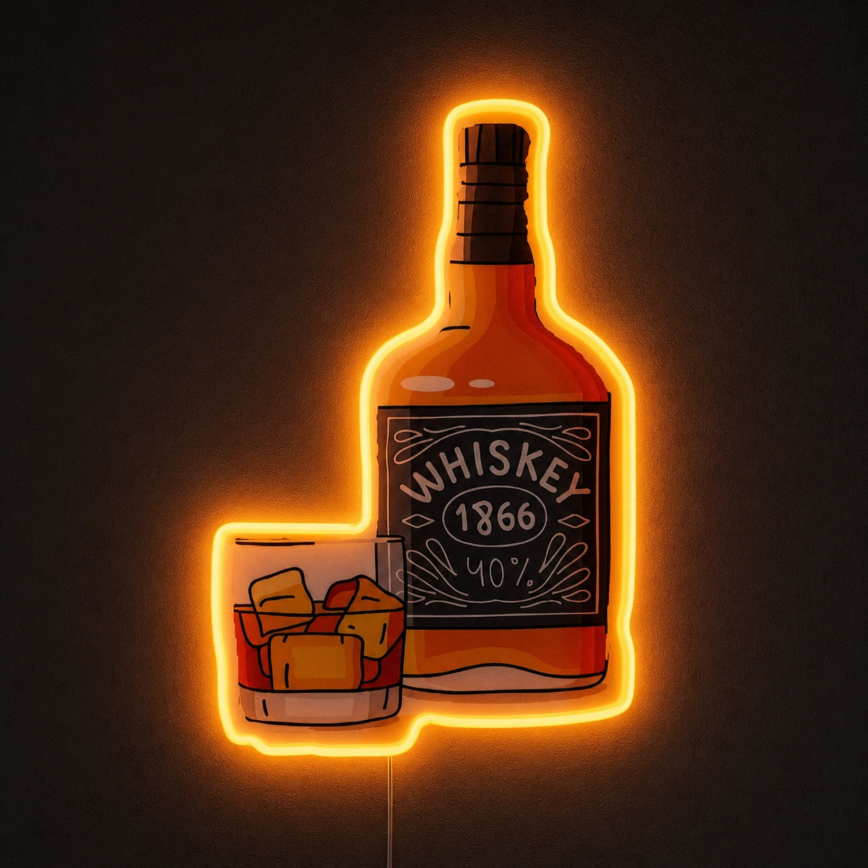 Whiskey Bottle And Rocks Glass LED Neon Sign main product image