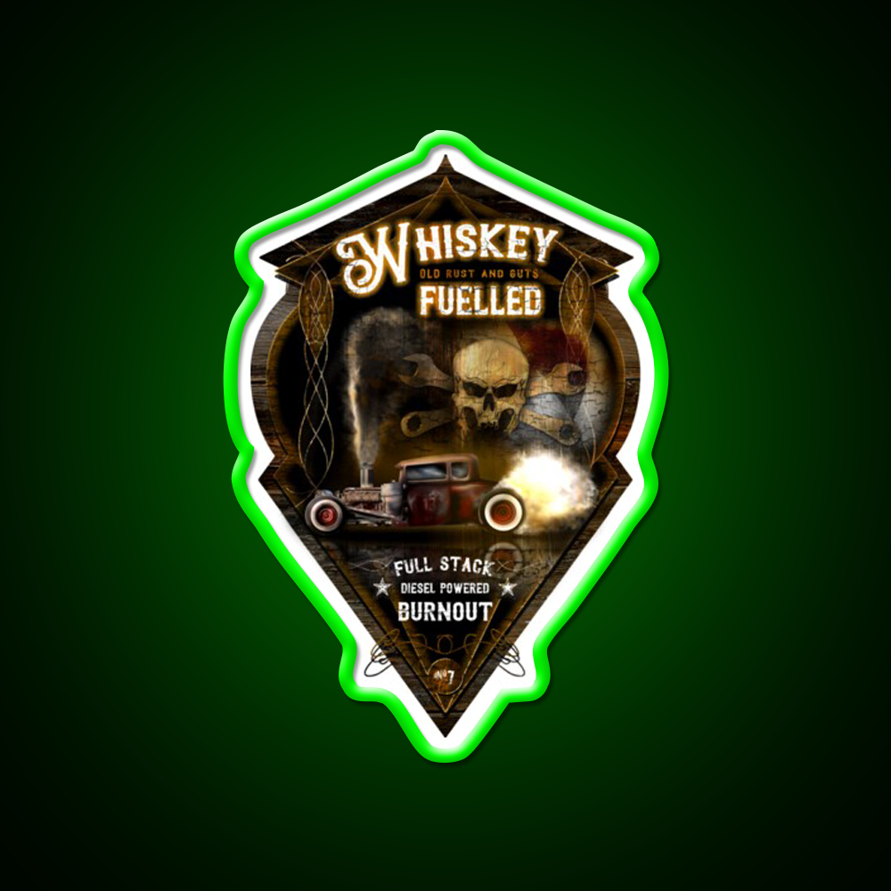Whiskey Fuelled Rat Rod Burnout Whiskey Drink Bar Led Neon Sign Rgb Color