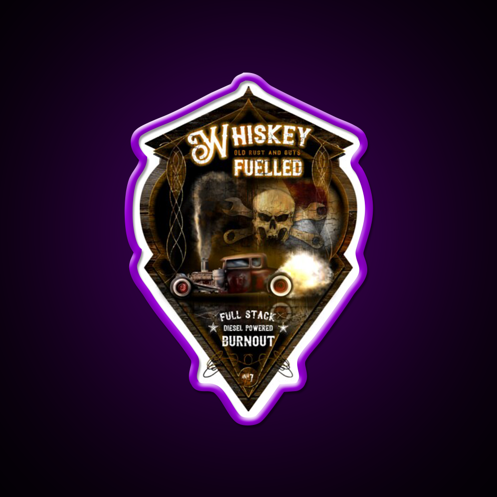 Whiskey Fuelled Rat Rod Burnout Whiskey Drink Bar Led Neon Sign Rgb Color