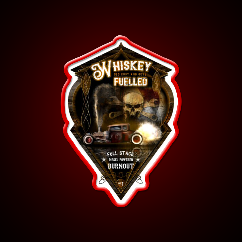 Whiskey Fuelled Rat Rod Burnout Whiskey Drink Bar Led Neon Sign Rgb Color