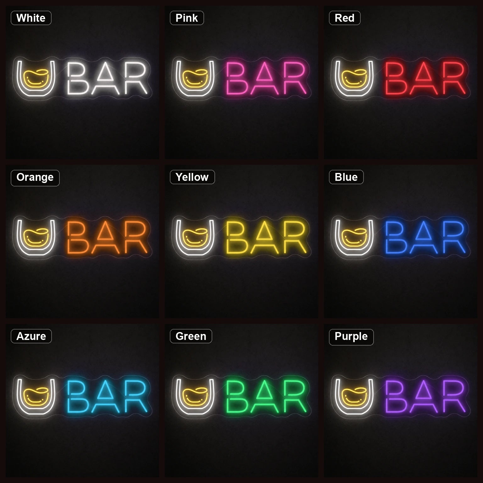 Whiskey Glass Bar LED Neon Sign color grid