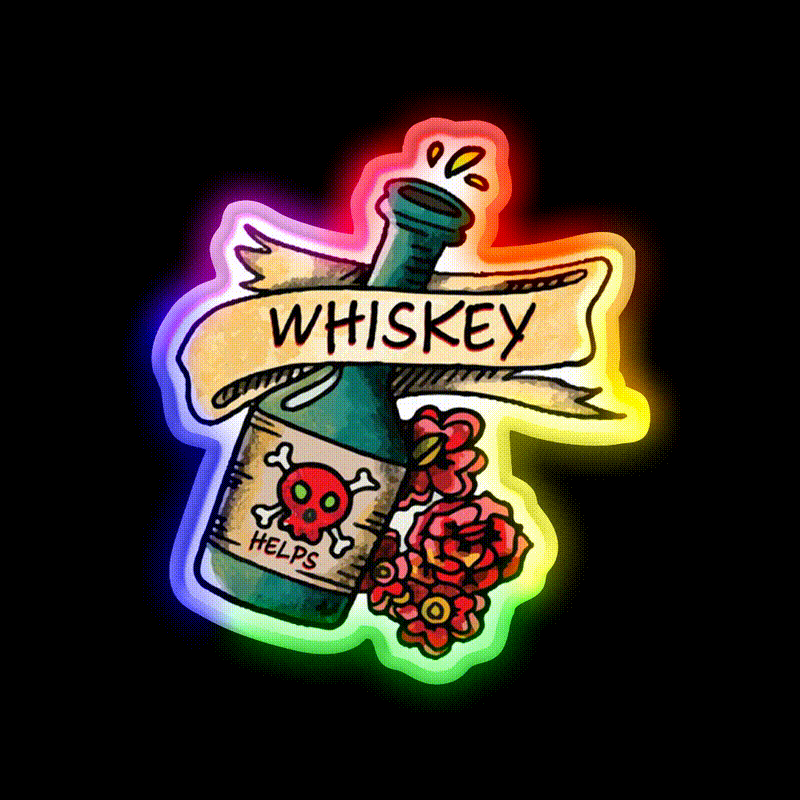 Whiskey Helps Tattoo Style Whiskey Drink Bar Led Neon Sign Rgb Color
