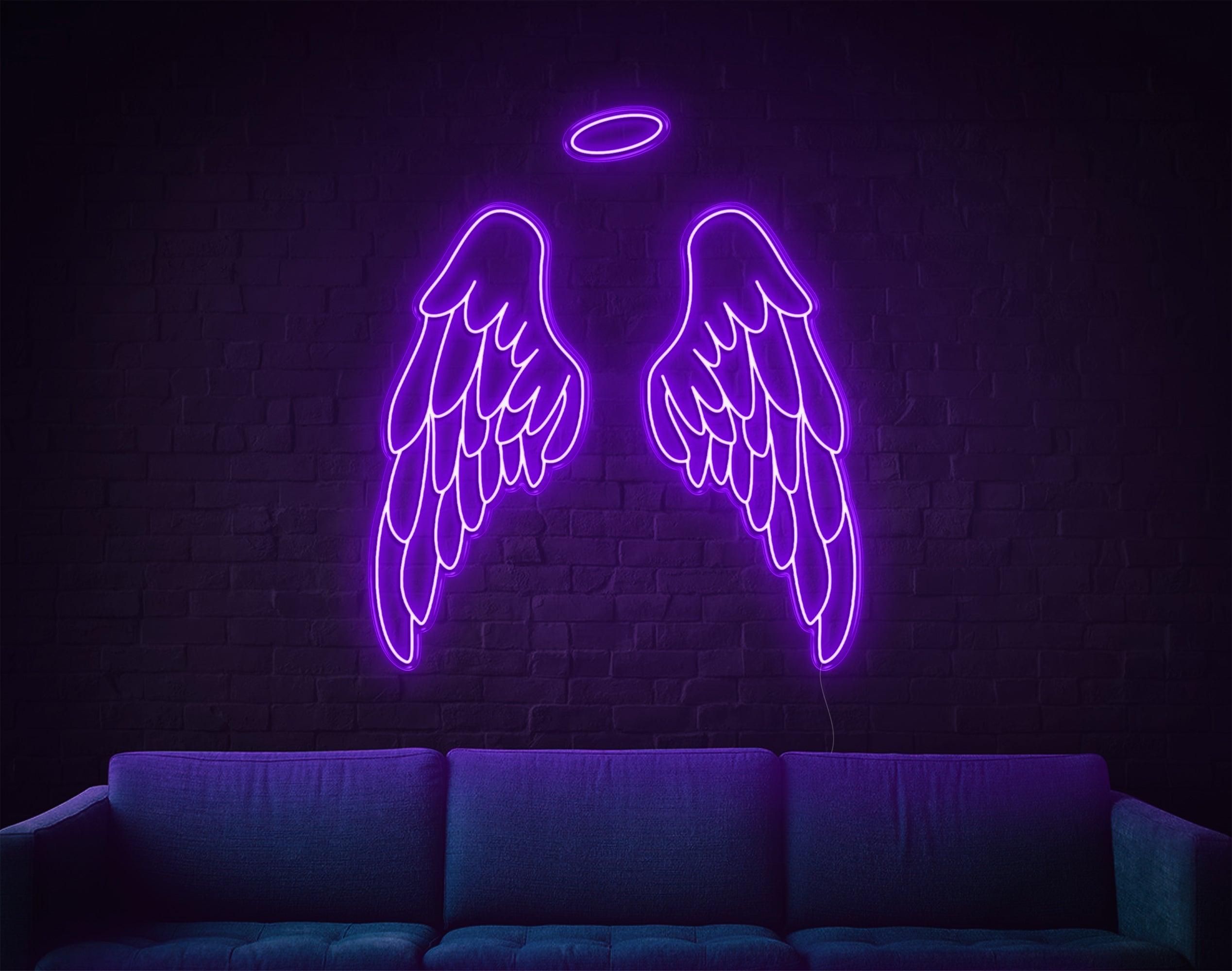 White Angel Wings With Halo Led Neon Sign For Modern Home Cafe Decor | Shineneon