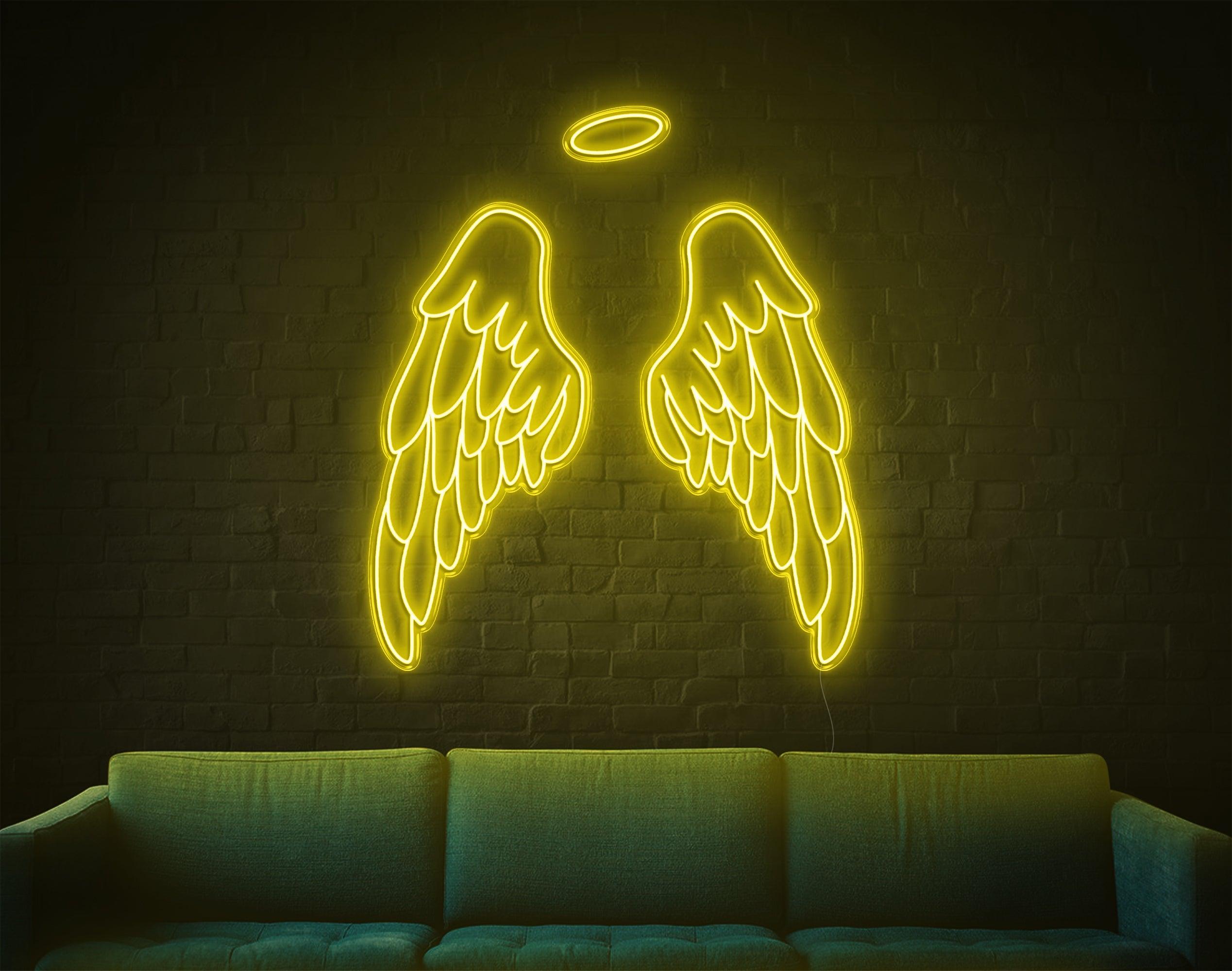 White Angel Wings With Halo Led Neon Sign For Modern Home Cafe Decor | Shineneon