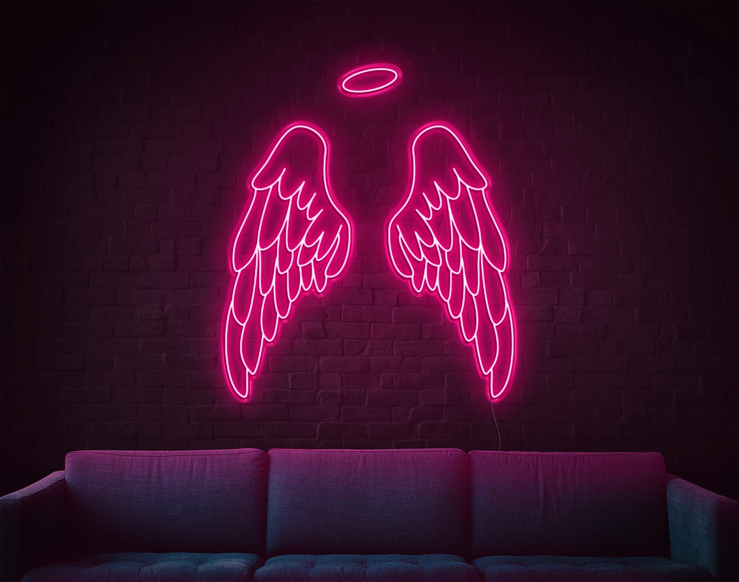 White Angel Wings With Halo Led Neon Sign For Modern Home Cafe Decor | Shineneon