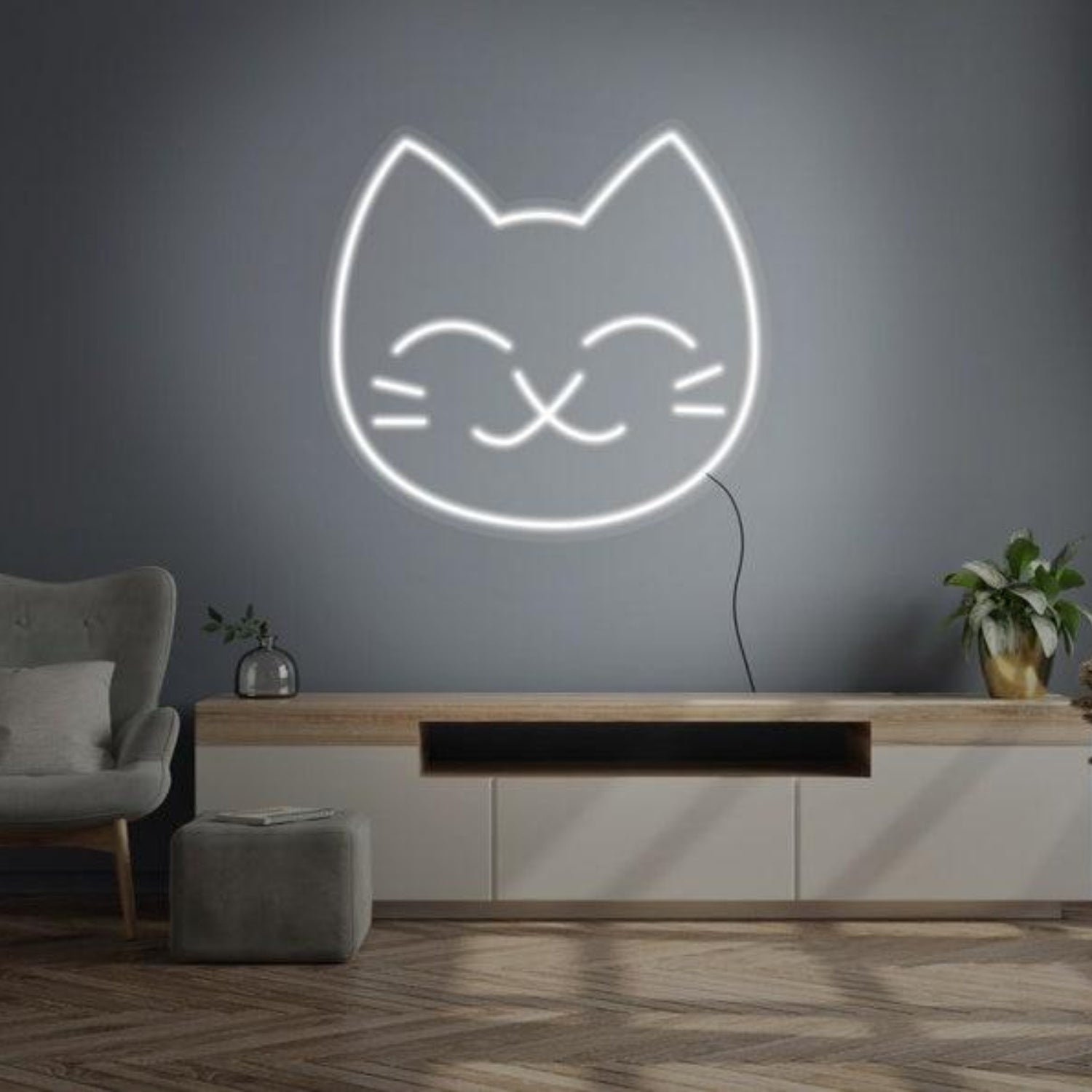 White Cartoon Cat Face Led Neon Sign For Home Decor | Shineneon