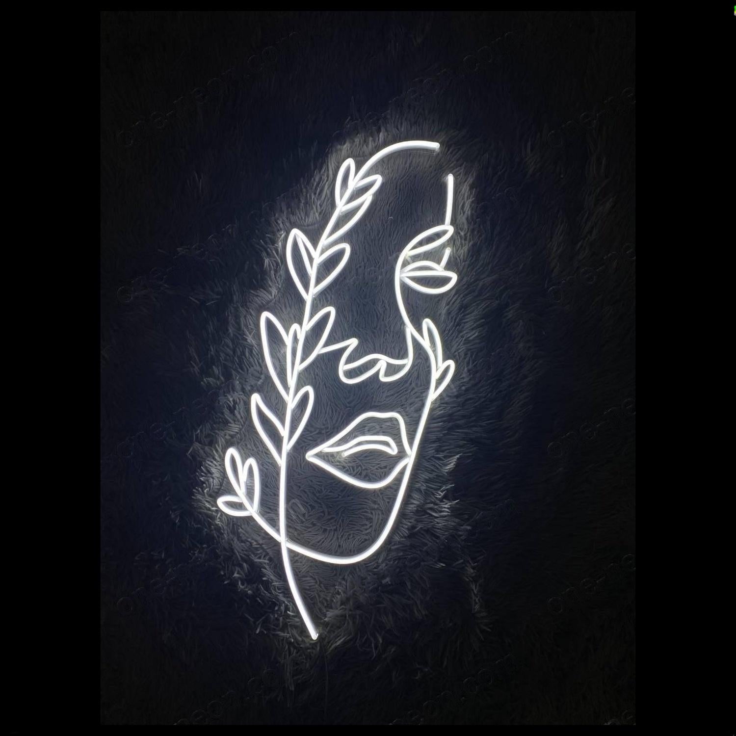 White Face Line Art With Botanical Fusion Led Neon Sign For Home Decor Art Studio Cafe | Shineneon
