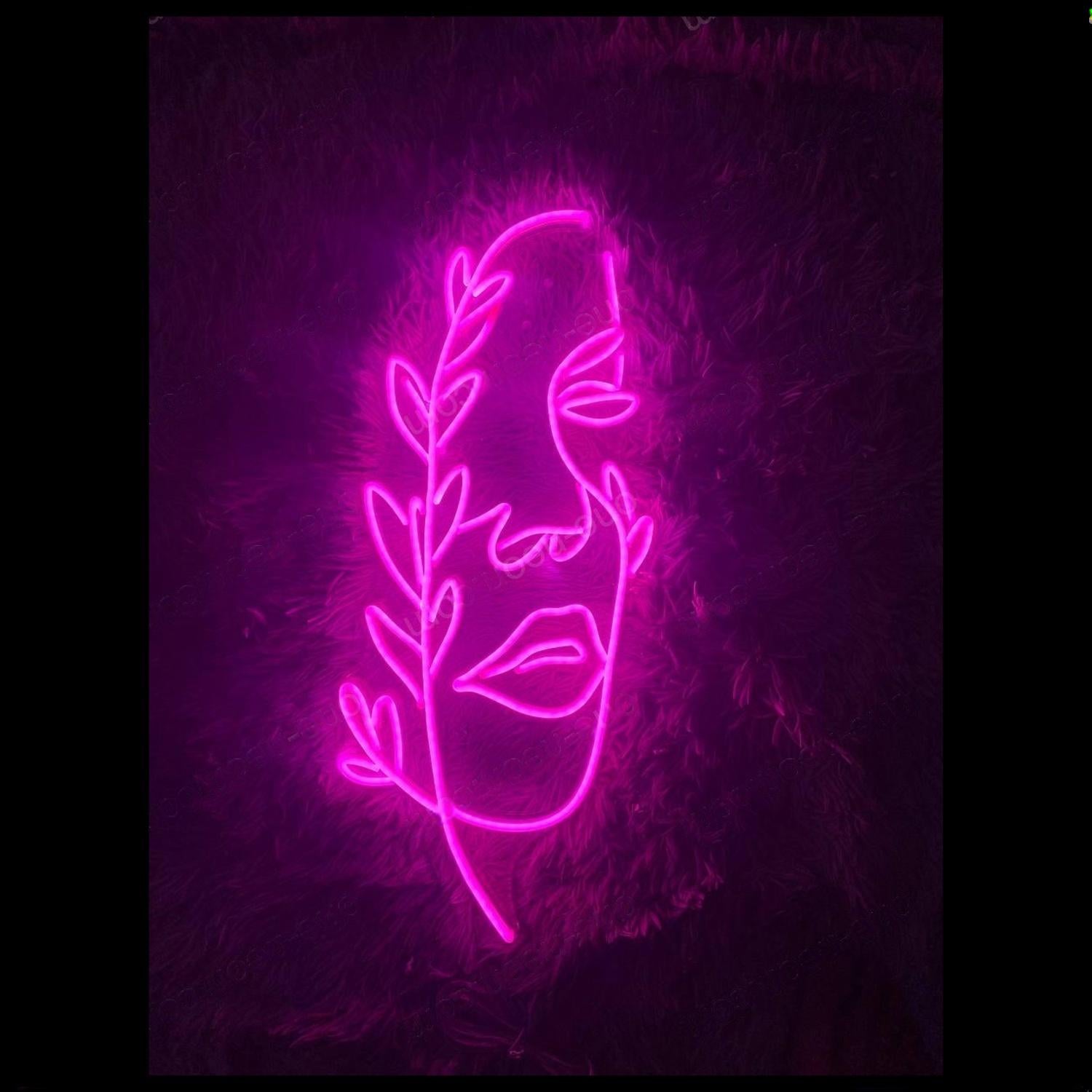 White Face Line Art With Botanical Fusion Led Neon Sign For Home Decor Art Studio Cafe | Shineneon