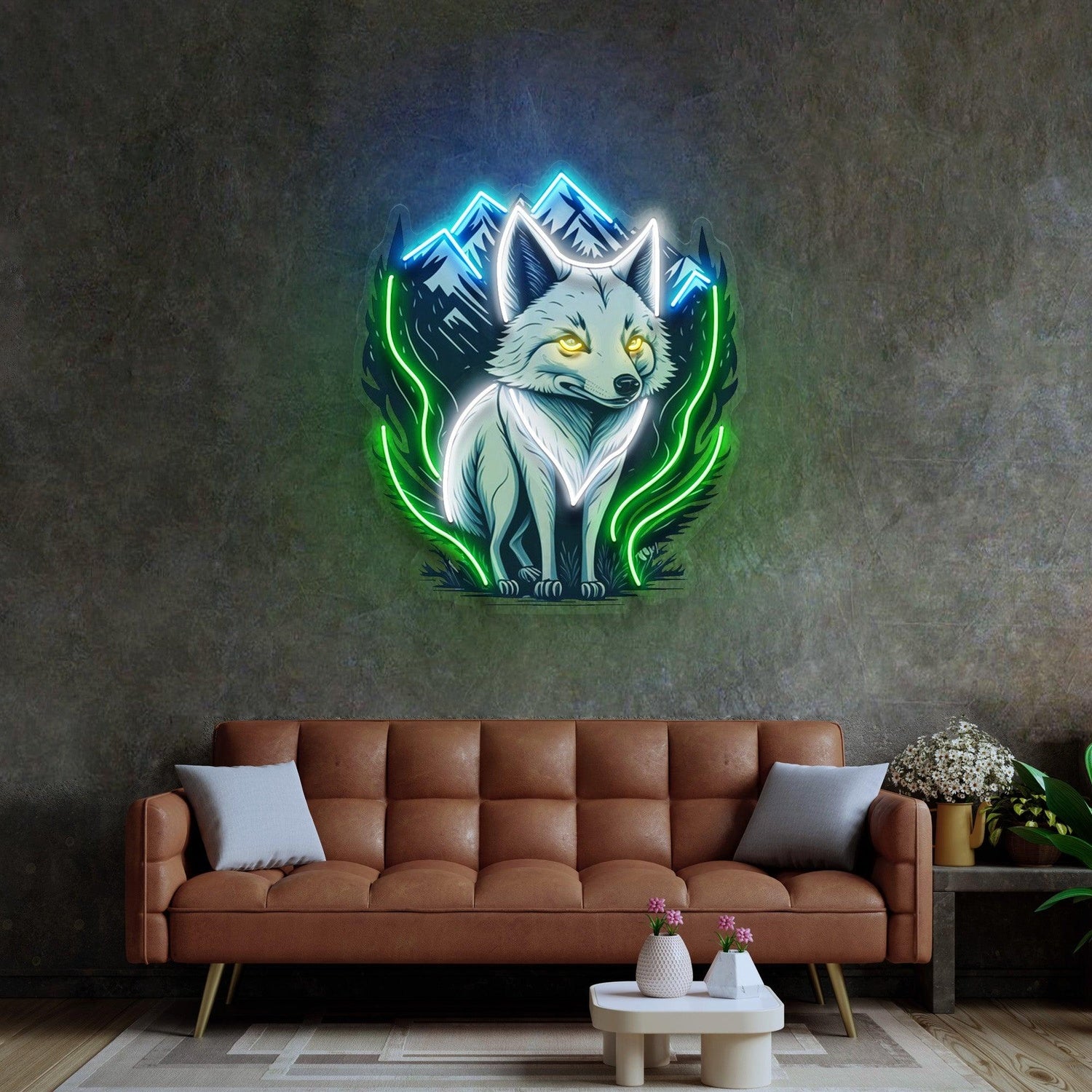 White Foxy Wolf Mountain Forest Uv Printed Led Neon Sign For Home Wall Decor | Shineneon