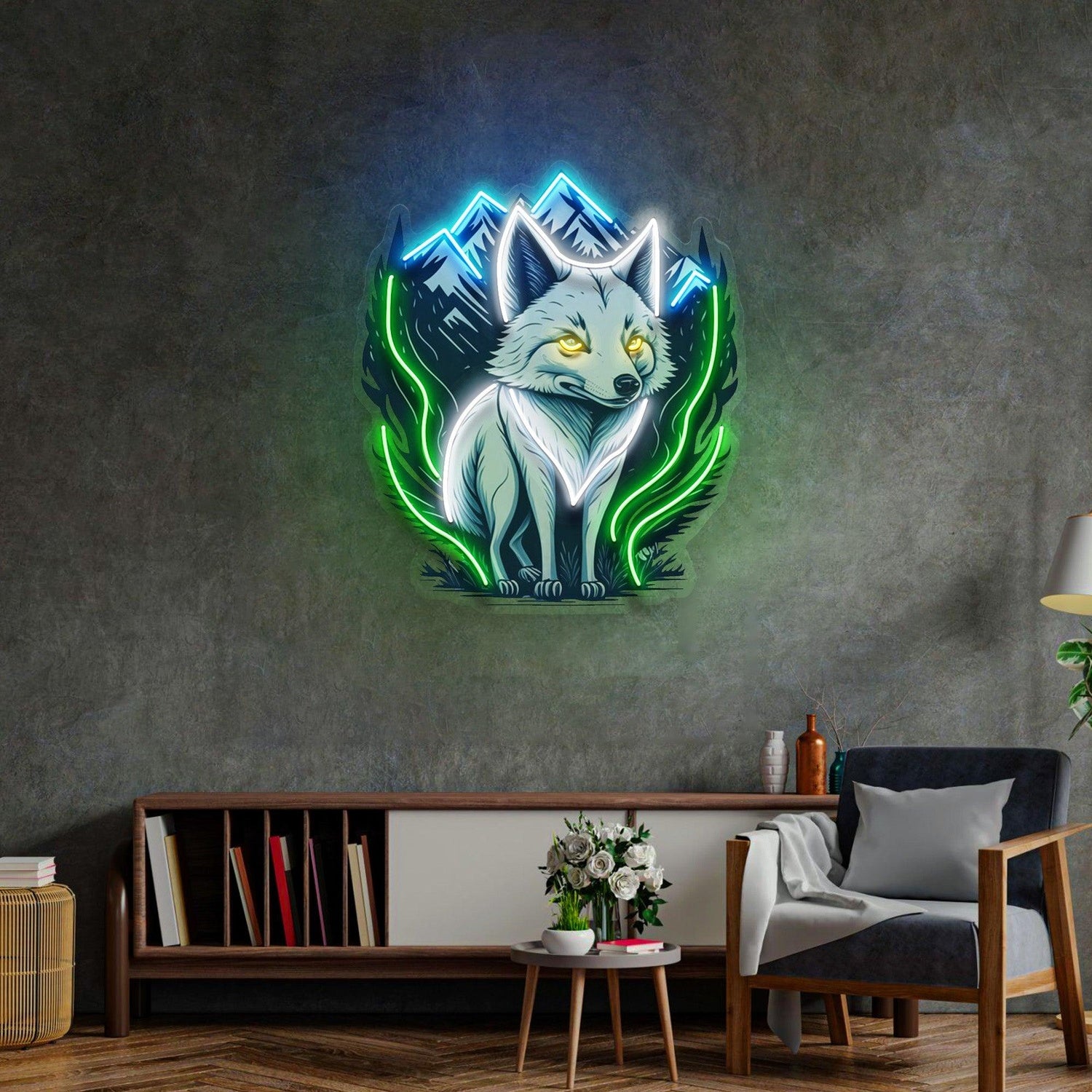 White Foxy Wolf Mountain Forest Uv Printed Led Neon Sign For Home Wall Decor | Shineneon