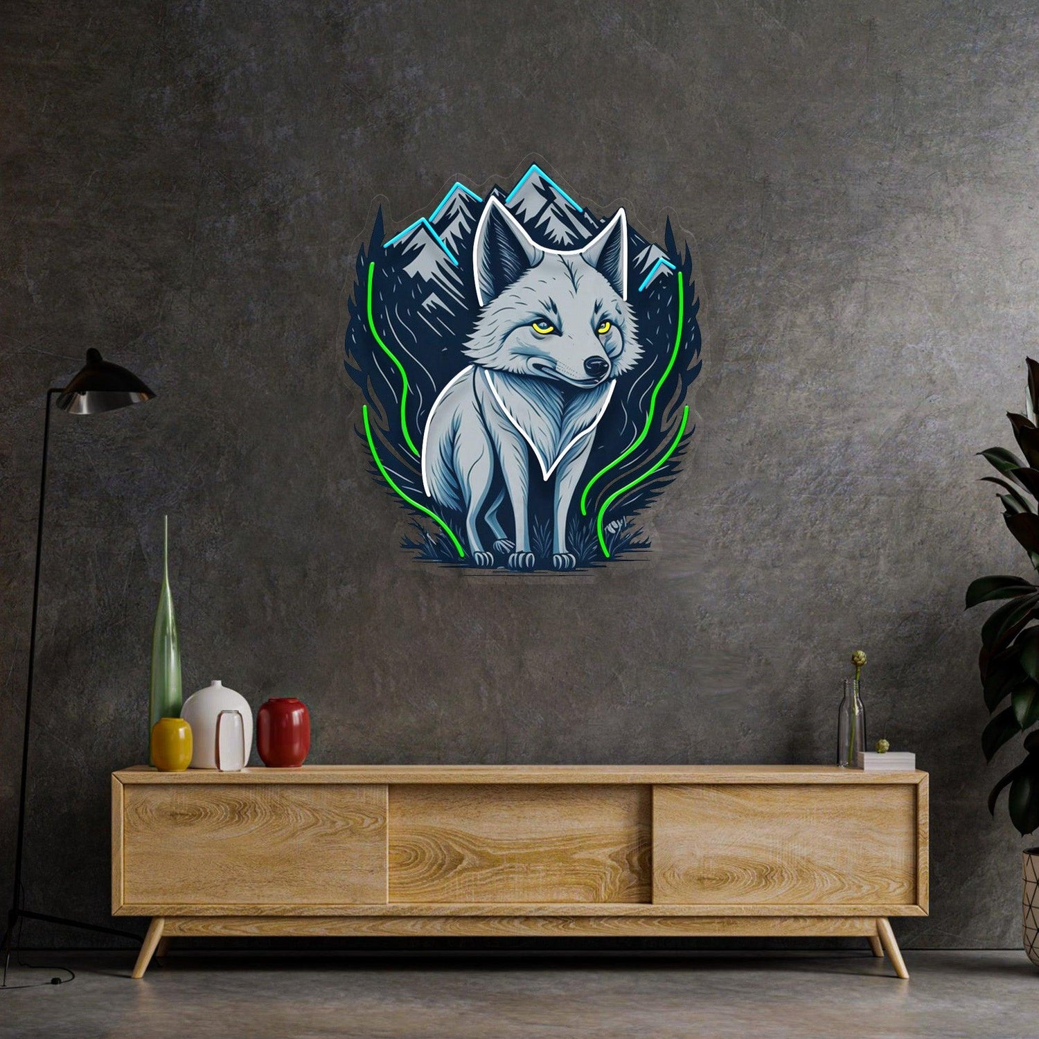 White Foxy Wolf Mountain Forest Uv Printed Led Neon Sign For Home Wall Decor | Shineneon