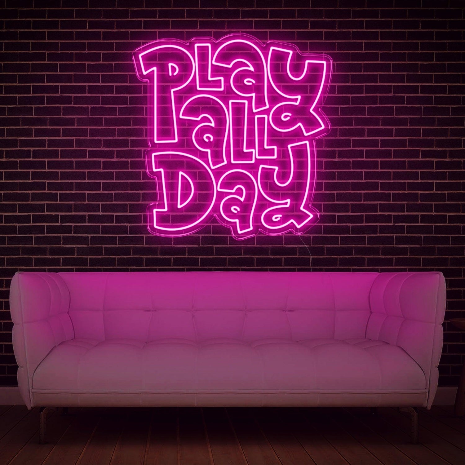White Glow Play All Day Led Neon Sign For Modern Home Game Room Decor | Shineneon