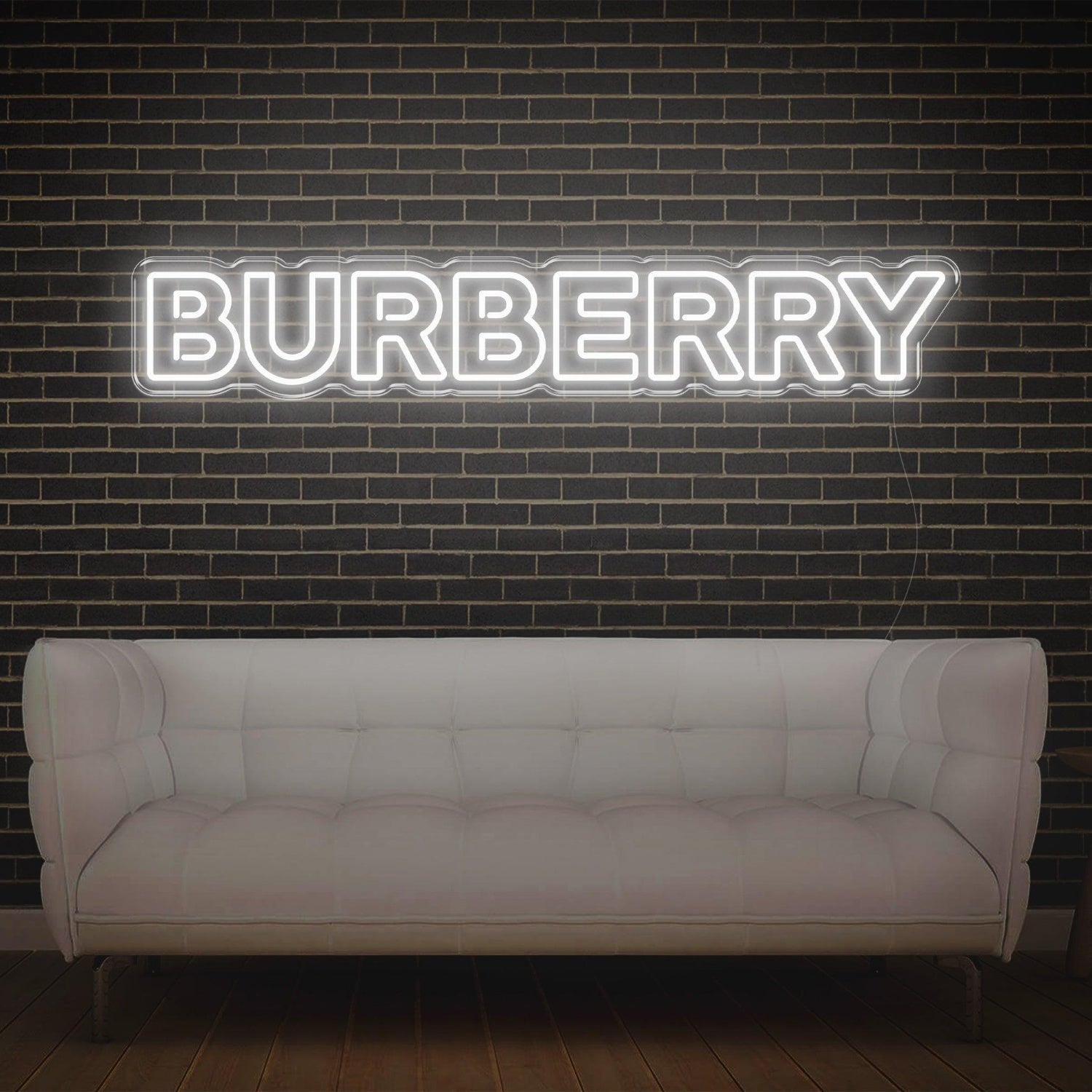White Glowing Burberry Led Neon Sign For Luxe Interior Brand Display | Shineneon