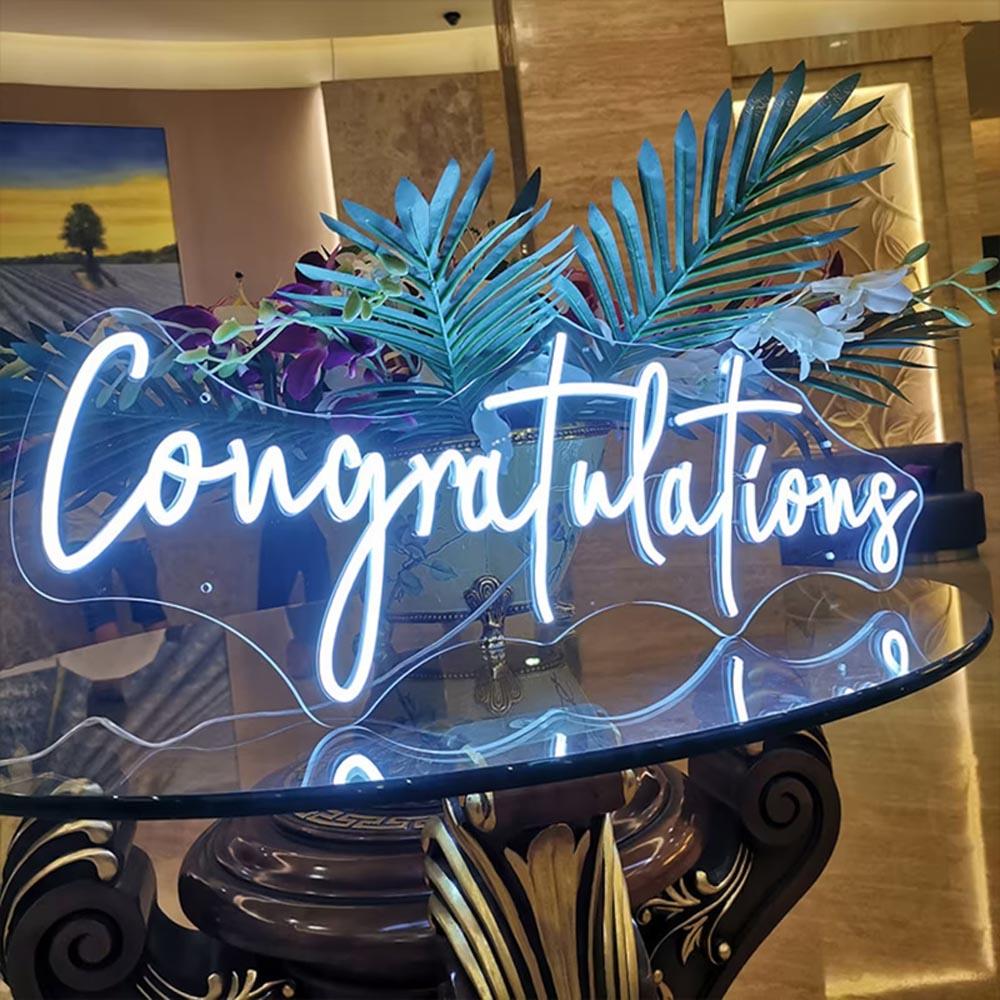 White Handwritten Congratulations Led Neon Sign For Celebrations And Decor | Shineneon