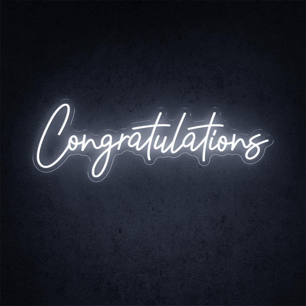White Handwritten Congratulations Led Neon Sign For Celebrations And Decor | Shineneon