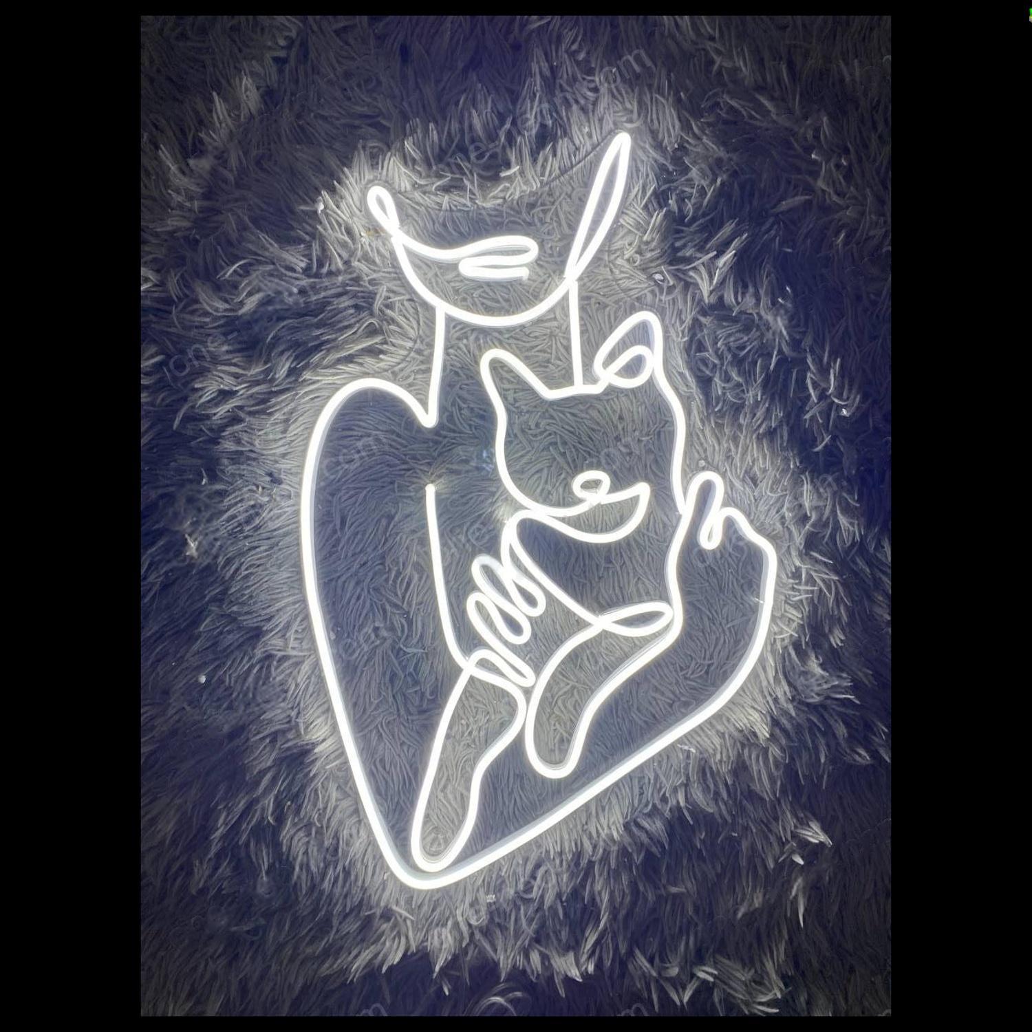 White Line Art Cat Mom Silhouette Led Neon Sign For Pet Lover Home Decor | Shineneon