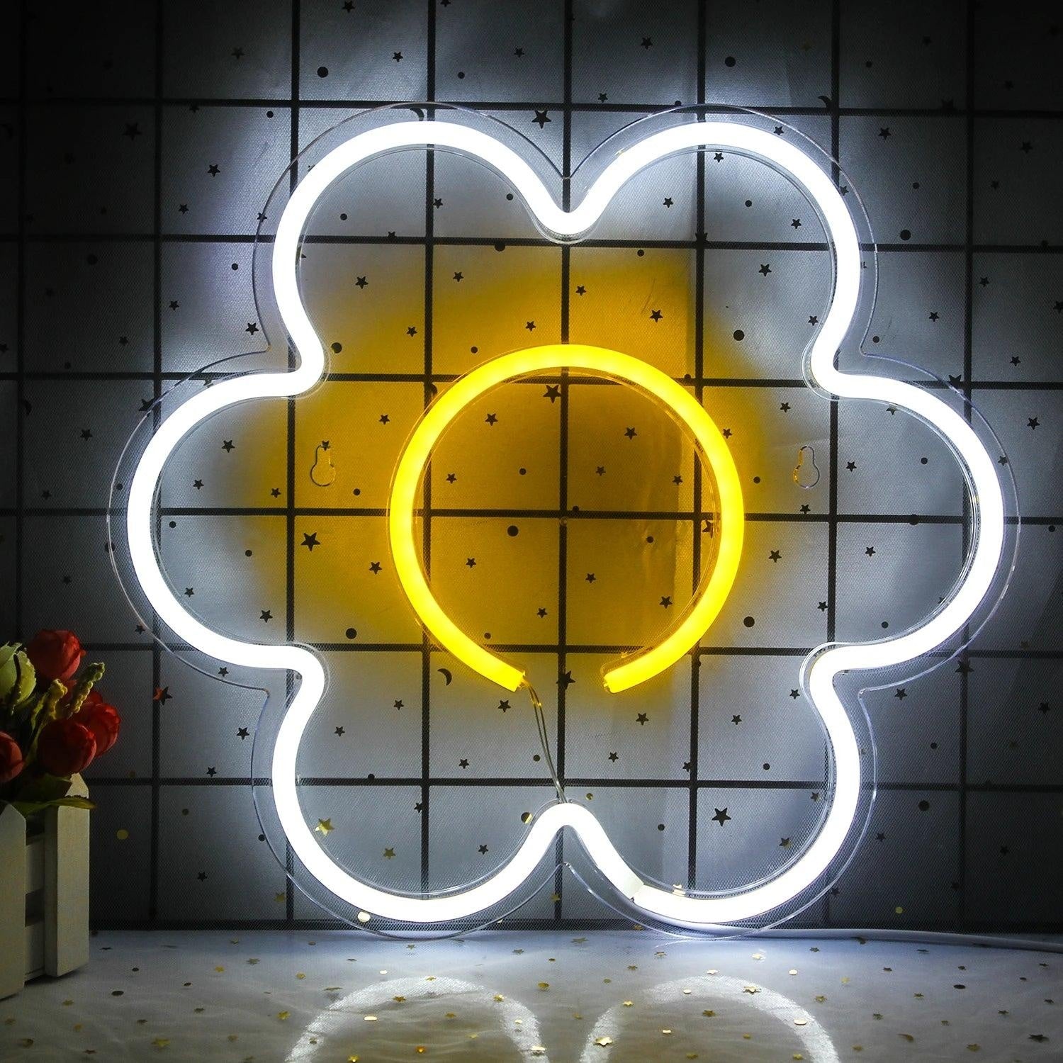 White - Pink Flower Led Neon Sign For Cozy Cafe Bedroom Party Decor - Shineneon