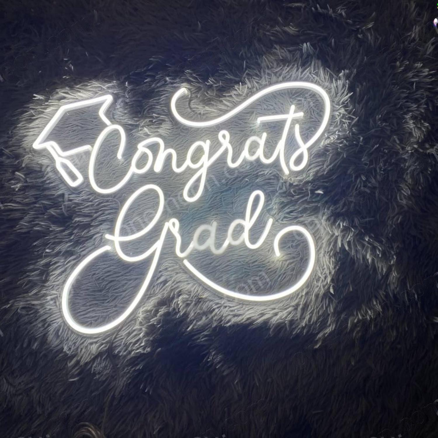 White Script Congrats Grad Led Neon Sign For Graduation Party Decor | Shineneon