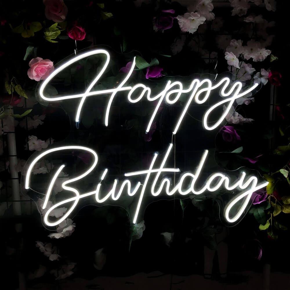 White Script Happy Birthday Led Neon Sign Indoor Party Decor | Shineneon