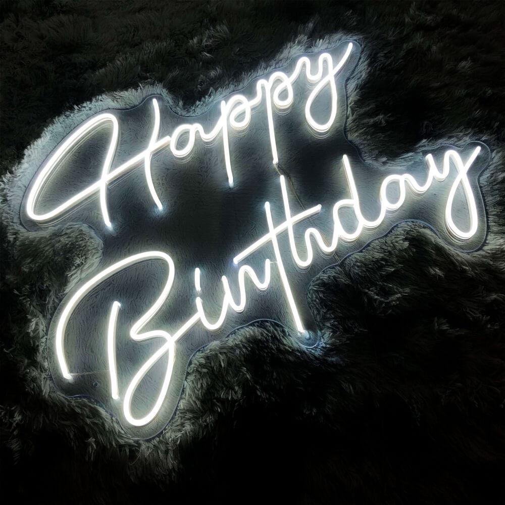 White Script Happy Birthday Led Neon Sign Indoor Party Decor | Shineneon