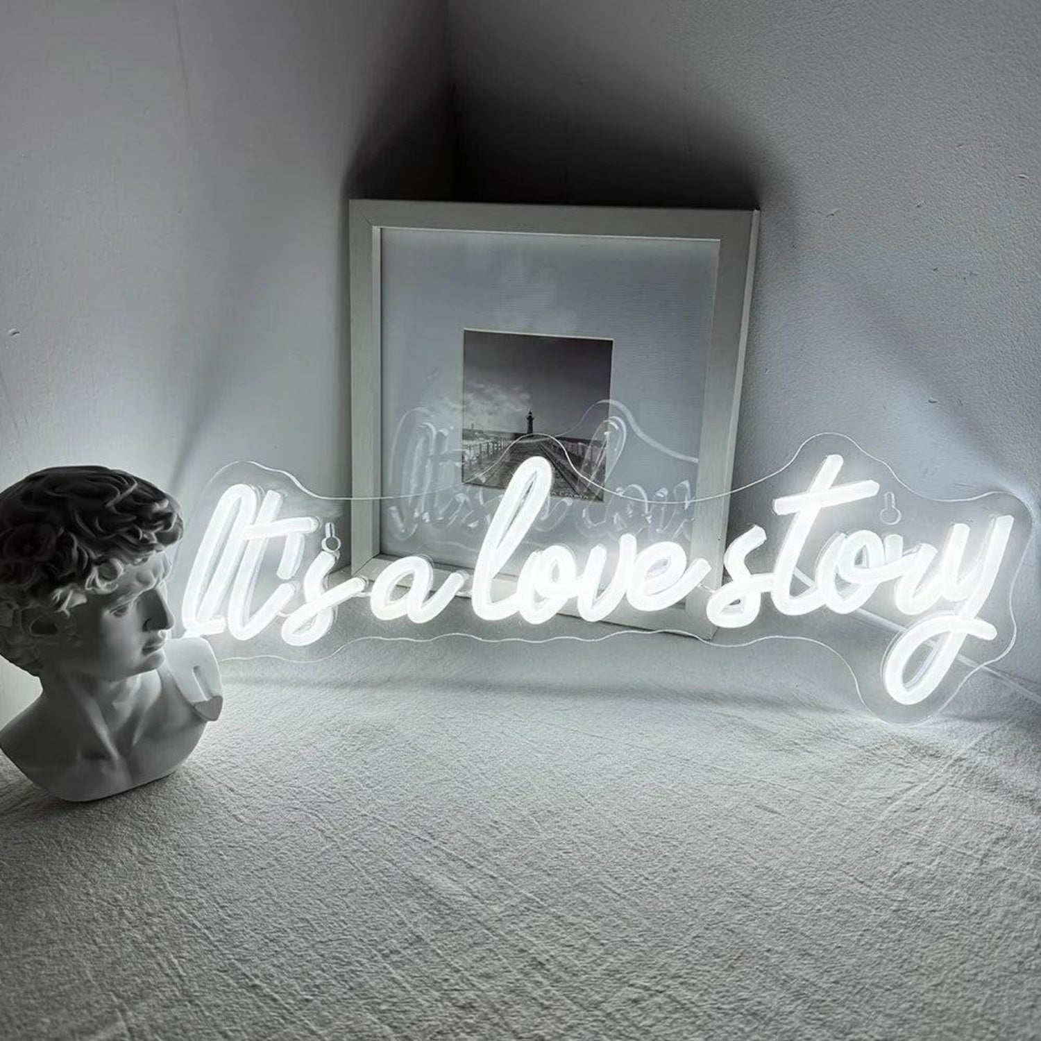 White Script Led Neon Sign For Outdoor Wedding Romance Its A Love Story | Shineneon