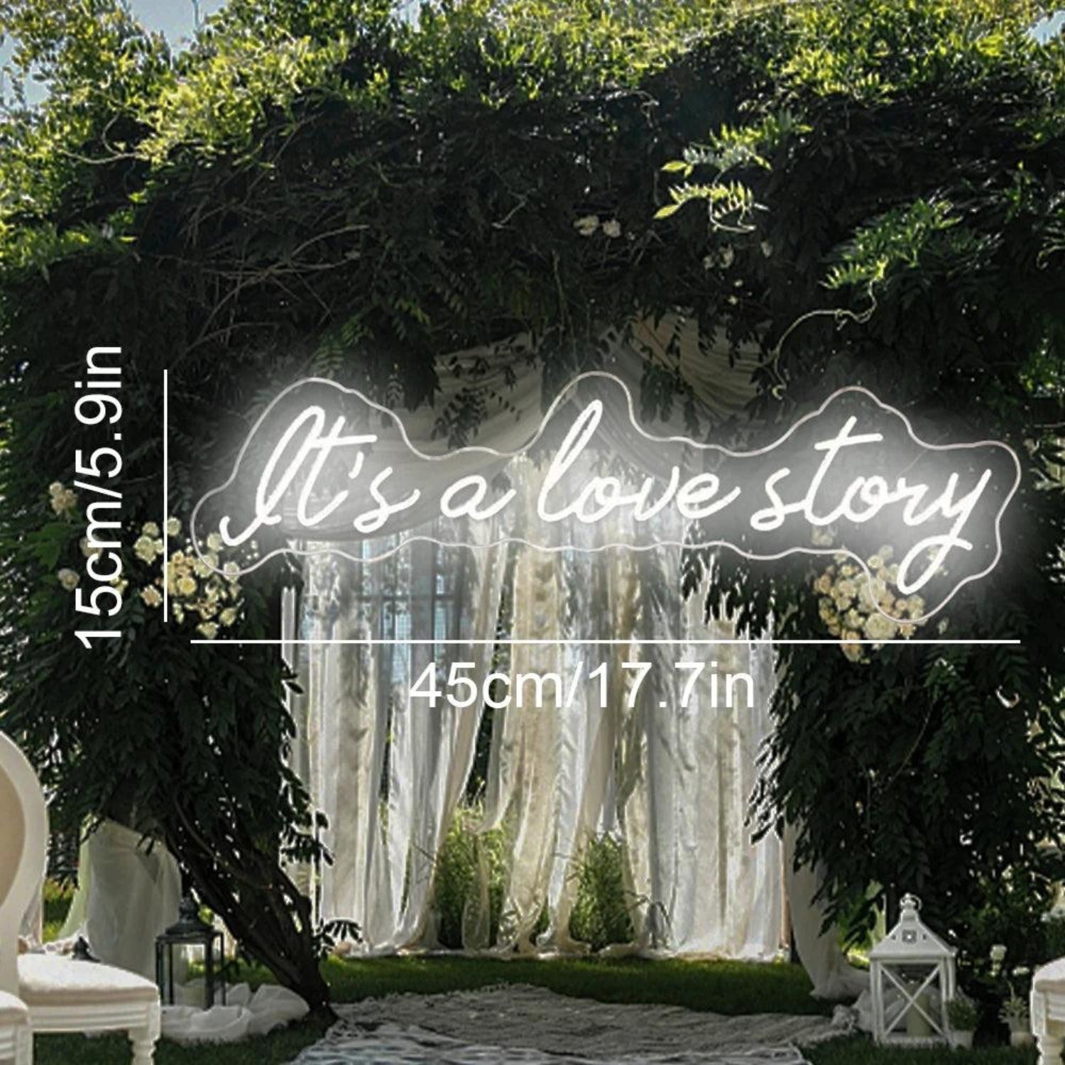 White Script Led Neon Sign For Outdoor Wedding Romance Its A Love Story | Shineneon