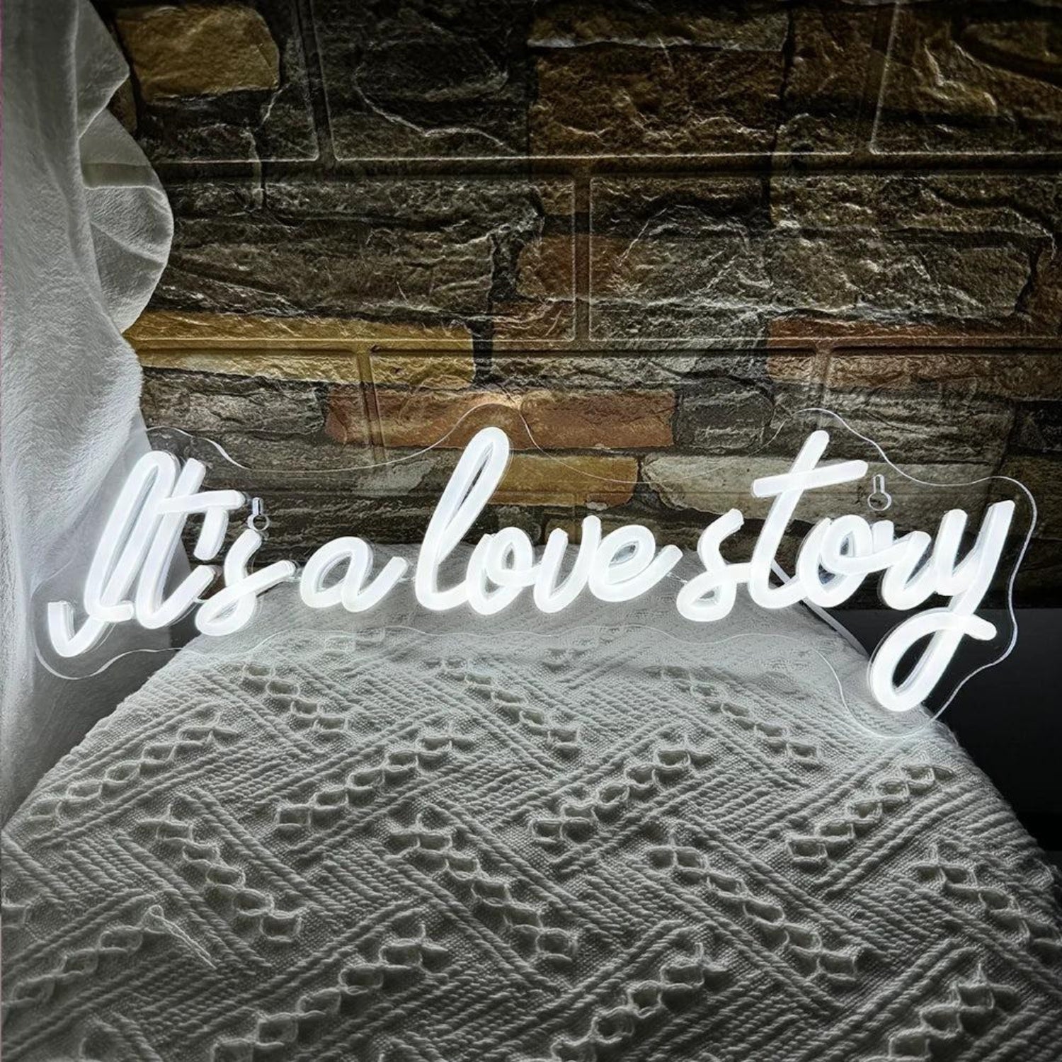 White Script Led Neon Sign For Outdoor Wedding Romance Its A Love Story - Shineneon