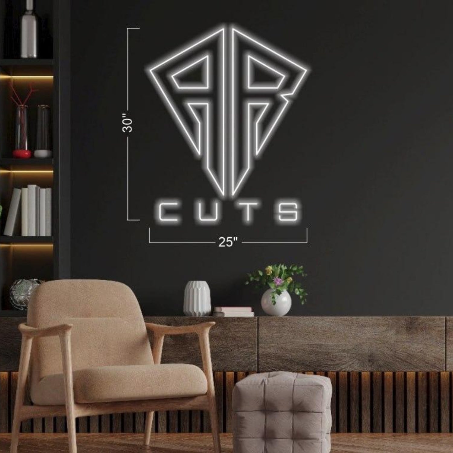 White Shield Geometric Cuts Led Neon Sign For Indoor Wall Decor | Shineneon
