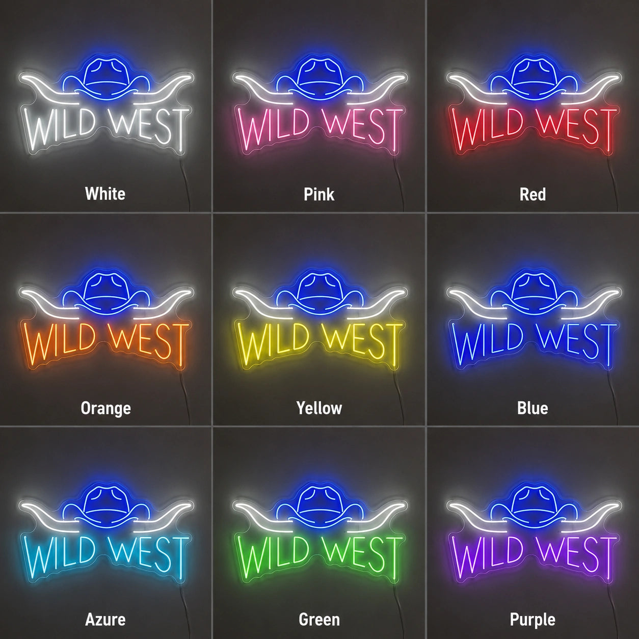 Wild West Cowboy Hat Neon Sign LED Neon Sign color grid