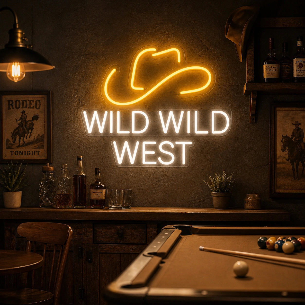 Wild Wild West Cowboy Hat LED Neon Sign real lifestyle scene