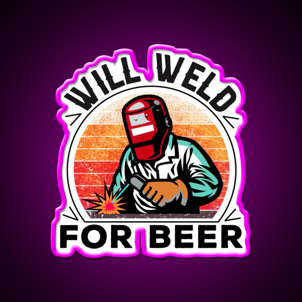 Will Weld For Beer Vintage Welder Beer Bar Decor Led Neon Sign Rgb Color - Neon sign mounted on wall in room