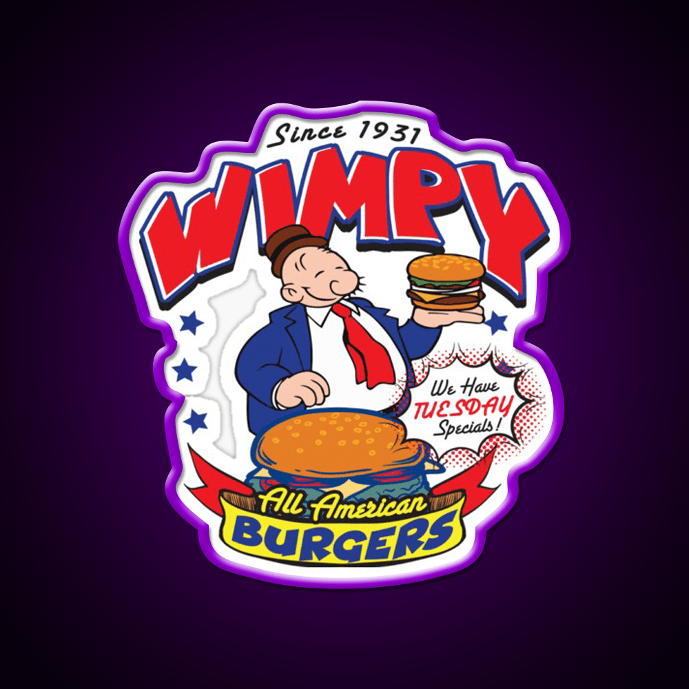 Wimpy Burger Fast Food Led Neon Sign For Burger Place Rgb Color - Shineneon