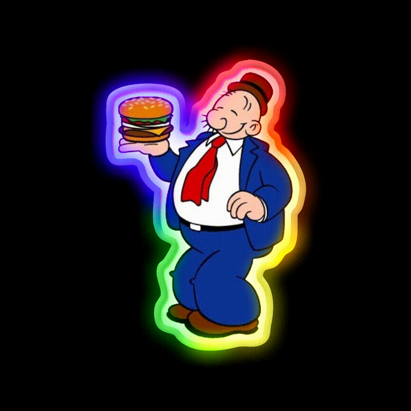 Wimpy Hamburger Cartoon Fast Food Led Neon Sign For Burger Place Rgb Color - LED neon sign close-up detail