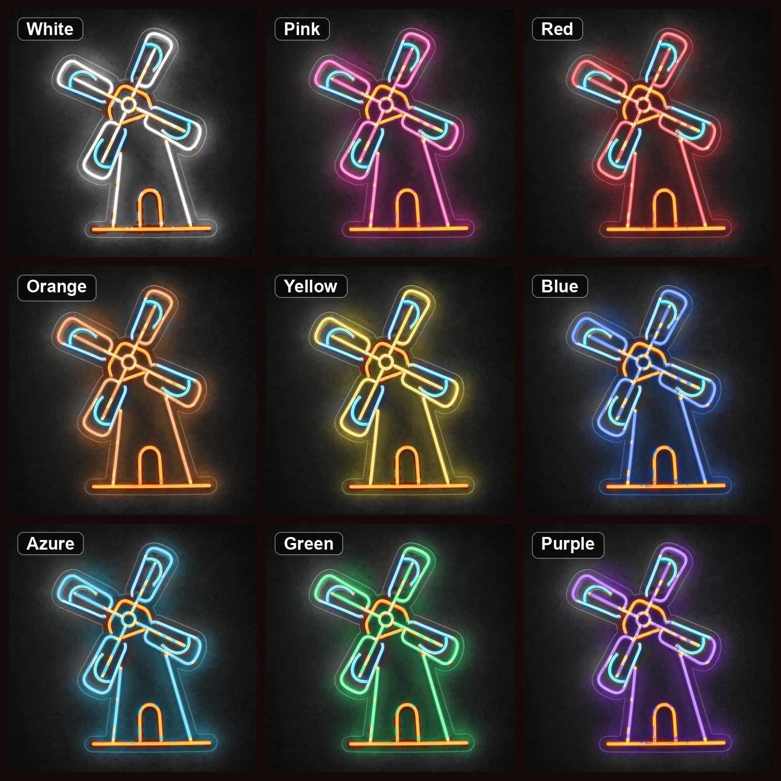 Windmill LED Neon Sign Garage Man Cave Neon Sign color grid