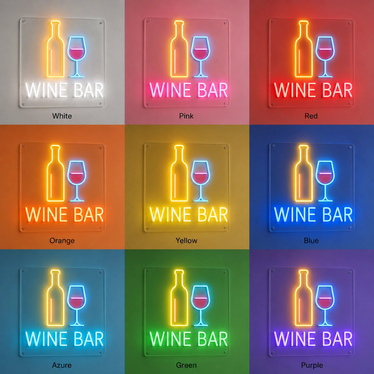 Wine Bar Bottle Glass Neon Sign LED Neon Sign color grid