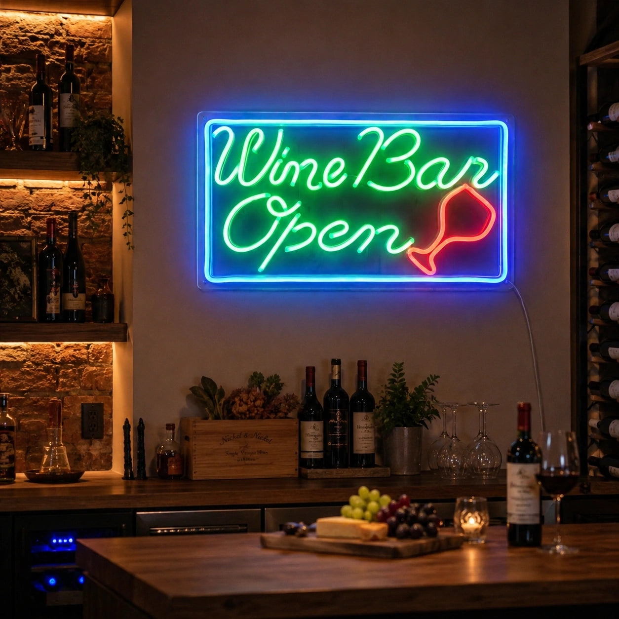 Wine Bar Open Neon Sign LED Neon Sign real lifestyle scene