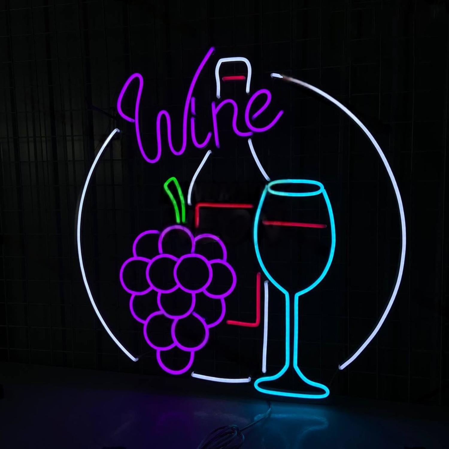 Wine Bottle Glass Led Sign Grape Fruit Decortion | Shineneon