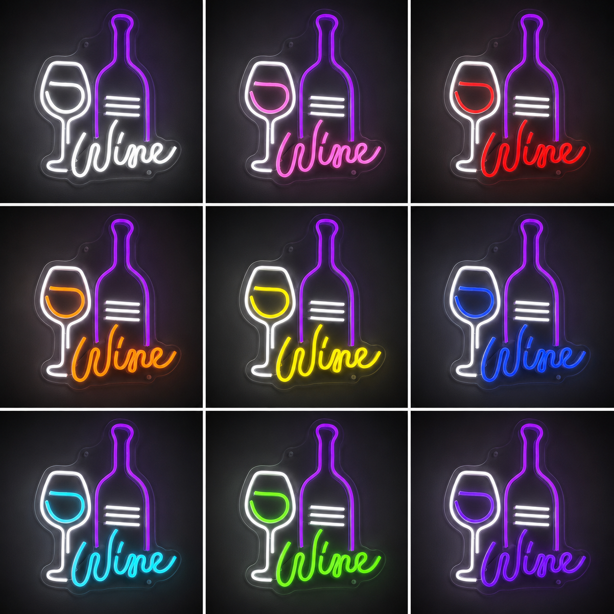 Wine Porta Rolha LED Neon Sign color grid