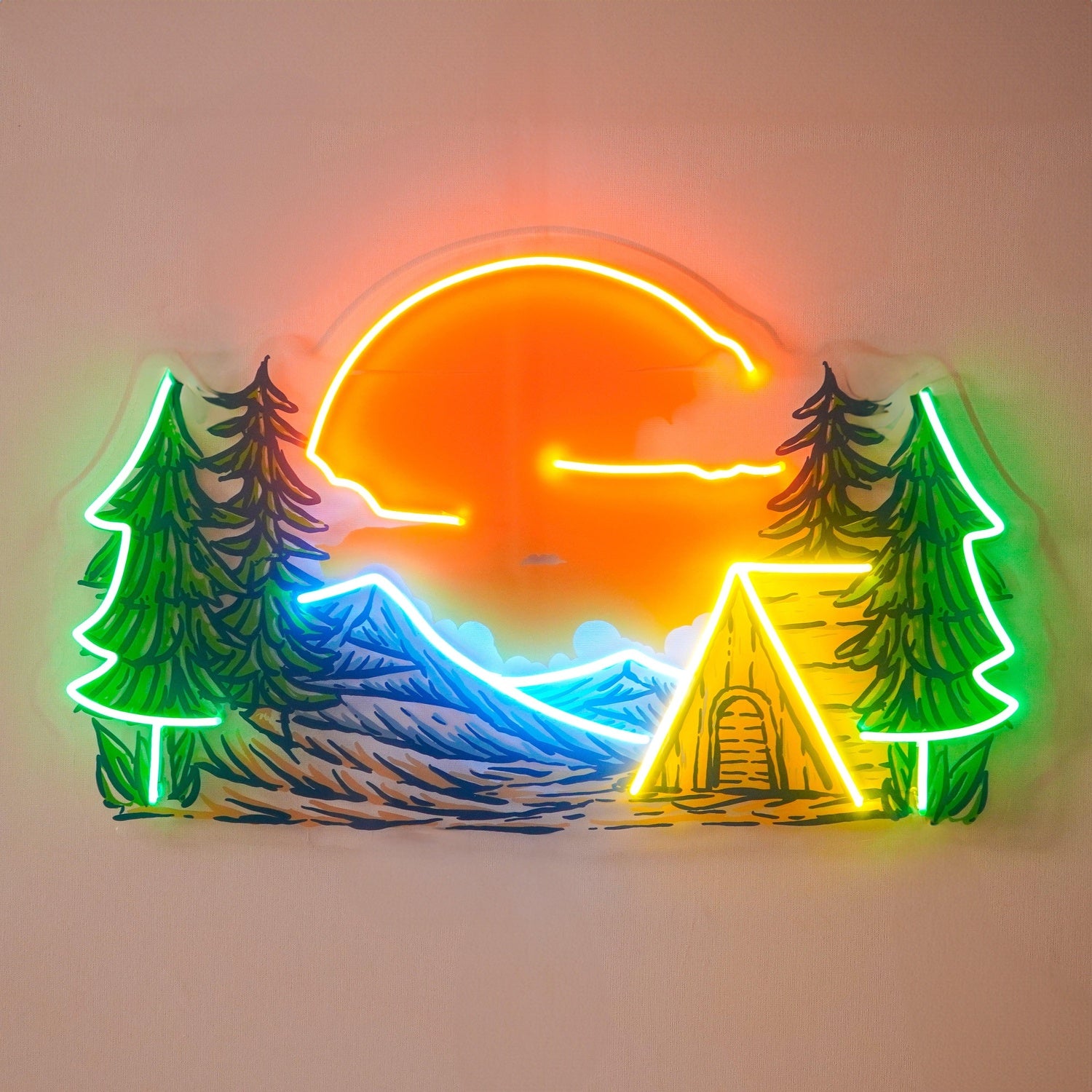 Winter Relaxation Camping Sun Pine Uv Printed Led Neon Sign For Indoor Wall Decor | Shineneon
