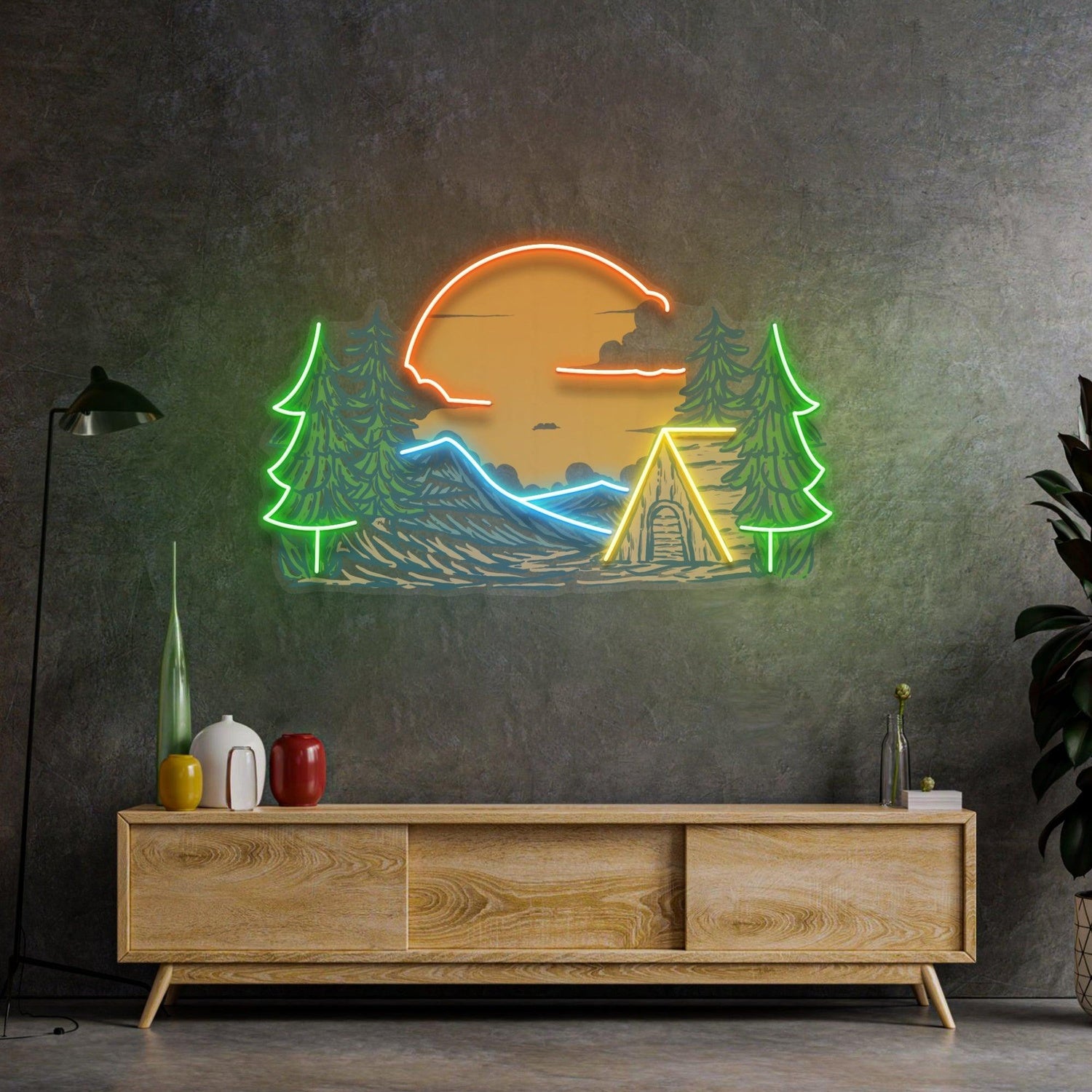 Winter Relaxation Camping Sun Pine Uv Printed Led Neon Sign For Indoor Wall Decor | Shineneon