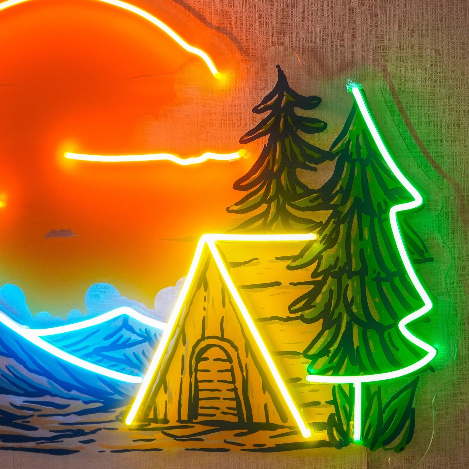 Winter Relaxation Camping Sun Pine Uv Printed Led Neon Sign For Indoor Wall Decor | Shineneon