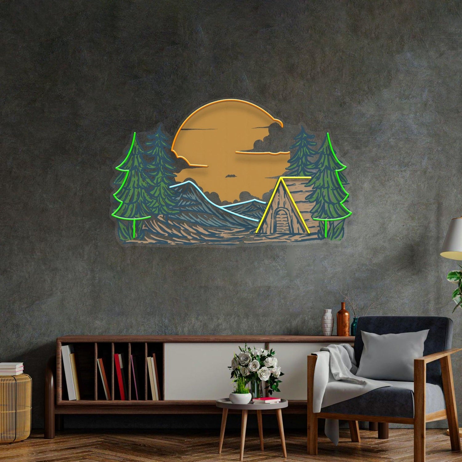 Winter Relaxation Camping Sun Pine Uv Printed Led Neon Sign For Indoor Wall Decor | Shineneon