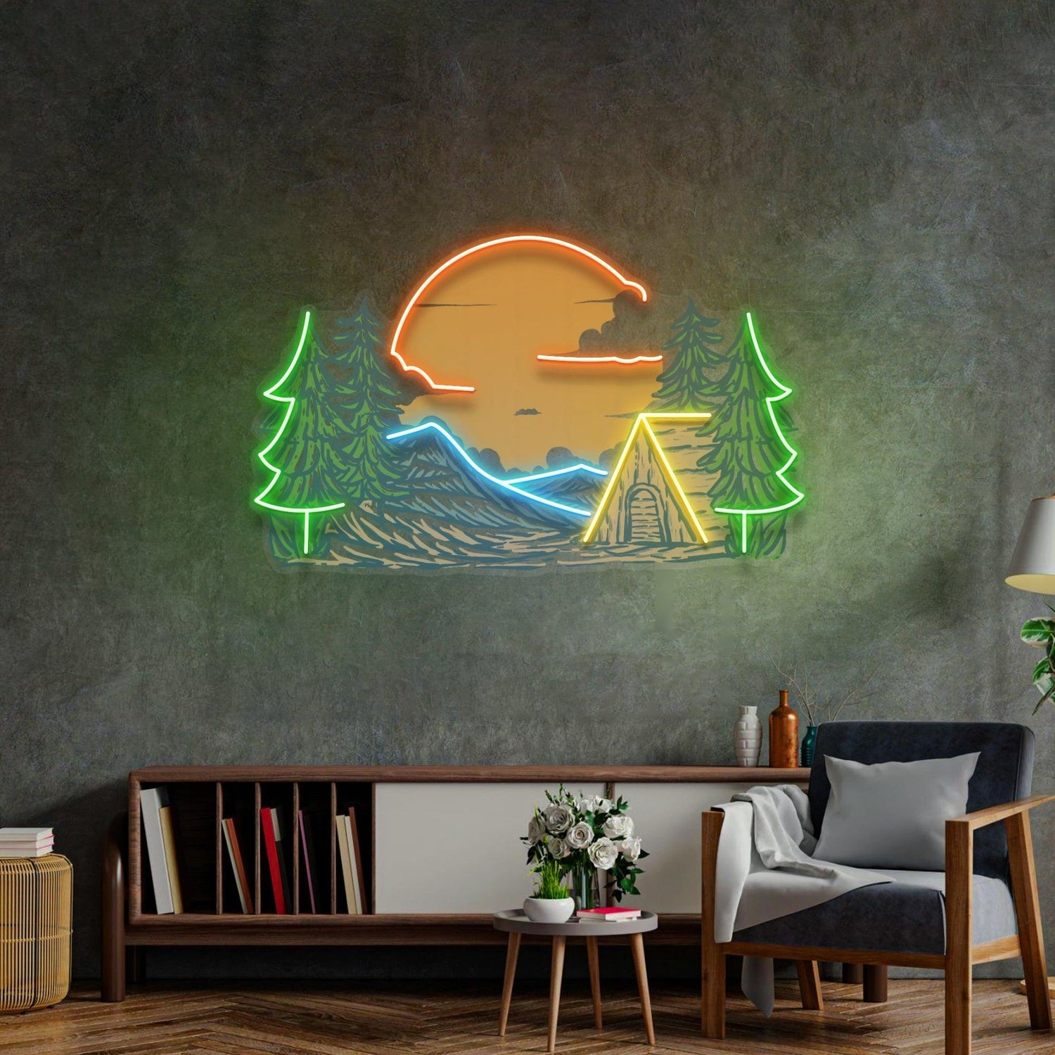 Winter Relaxation Camping Sun Pine Uv Printed Led Neon Sign For Indoor Wall Decor | Shineneon